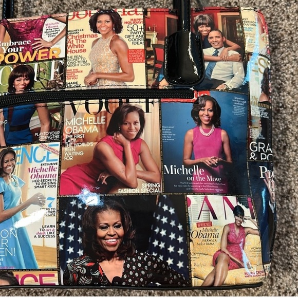 Michelle Obama First Lady Glossy Magazine Print Collage Vinyl Handbag Tote NWOT - Picture 3 of 16